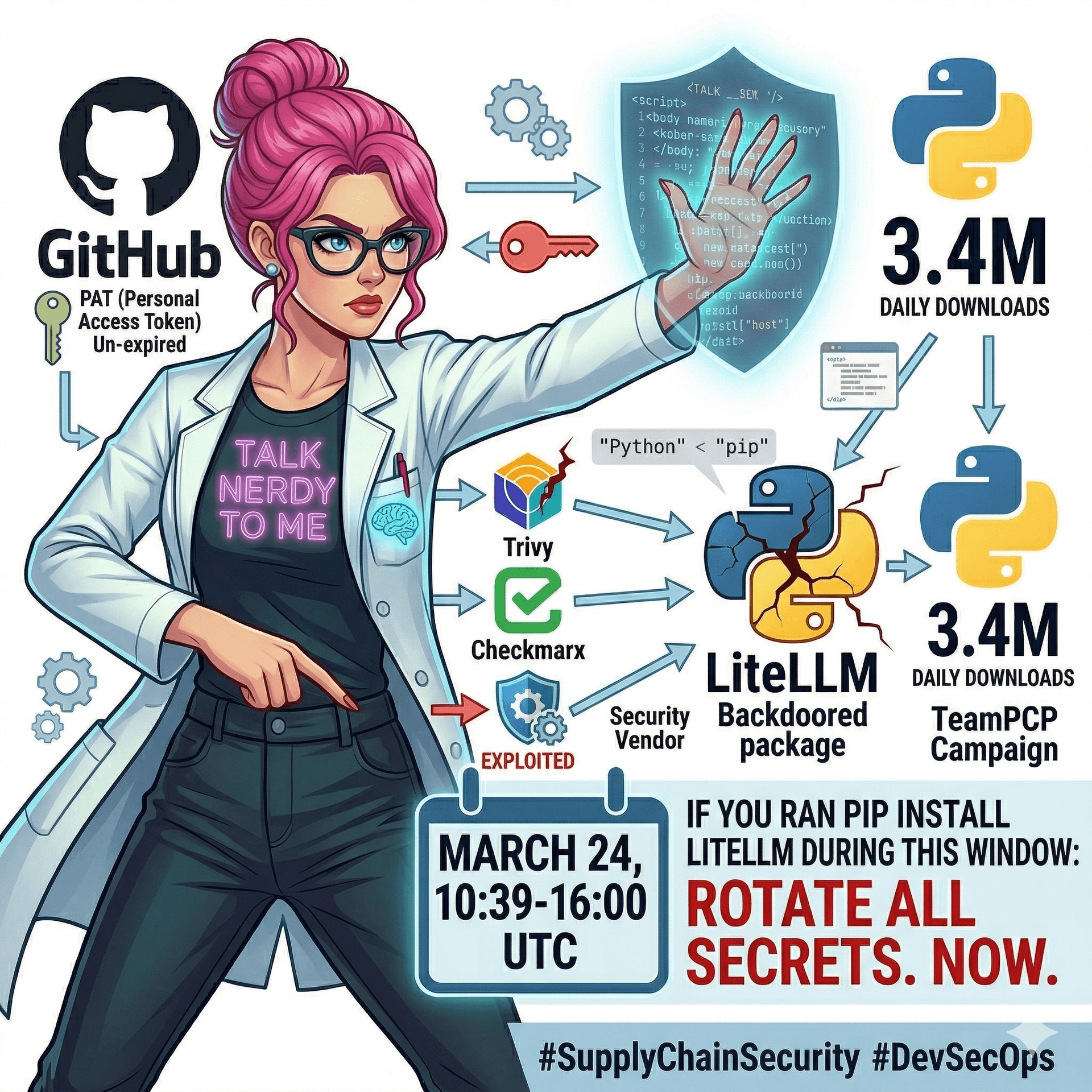 Zara visual explaining the TeamPCP CI/CD and package supply chain compromise